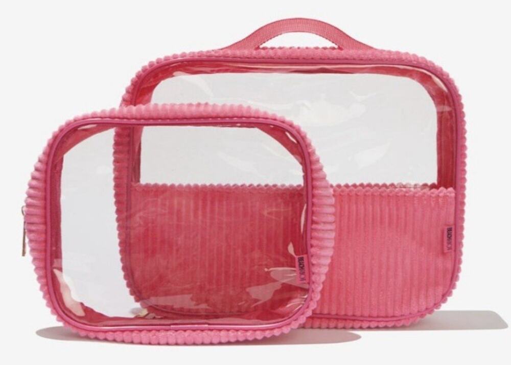 Beach Riot Travel Duo – Pink Clear Ribbed Pouches Zip Closure NWT